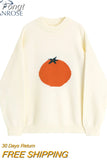 Women Chic Print Knitted Pullovers Sweaters O-Neck Warm Oversized Loose Casual Ins Cute Jumpers Harajuku Ladies Top