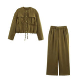 Fongt Women's Explosive-Blend Jacket Jacket + Straight Trousers Set
