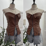 Fongt Shooting Hottie Retro Tender With Chest Pad Wrapped Bra Zipper Design Smear Bra Vest Short Sleeveless Top 8968