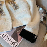 Quality French Vintage Small Fragrance Tweed Jackets For Women 2024 Autumn Winter Fashion Bow Patchwork Coat Luxury