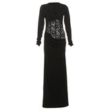 Fongt Women's Solid-Colored Sexy Round-Neck Lace-Up Lace-Up Dress In Autumn/Winter 2025