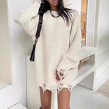 Fongt New Knitted Round Collar Loose Long-Sleeved Sweater In The Hole