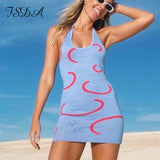 2021 Knitted Bodycon Dress Women Halter Neck Summer Yellow Sleeveless Midi Backless Party Sexy Dresses