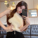Korean Sexy Slim Sleeveless Vest Vintage Soft Mink Fleece Knit Pullovers Crop Sweater Vest Womne Female Tops-Outfit
