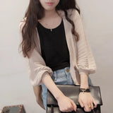 Fongt And South Korea's New Lantern Sleeve Knitted Shirt Women Wearing V-Neck Loose Sunscreen Air-Conditioning Shirt Shawl Coat