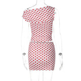 Red Polka Dot Top And Mini Skirt Set-Outfit