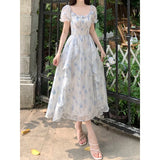 Fongt French Gentle Fairy Floral Collar Dress Women Summer Fat Mm Waist Thin Temperament Elegant Dress