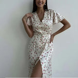 Fongt Women's Printed Collar Short Sleeve High-Waisted Long Shirt Dress
