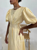 Fongt Summer Women's Long Dress Elegant Short-Sleeved Dress