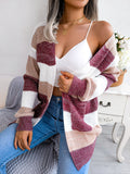 Shooting Autumn And Winter Hit Striped Striped Lantern Sleeve Casual Cardigan Sweater Coat Women's