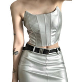 Fongt Summer Women's Solid Color Chest-Wrapped Slim Crop Vest To Purse Buttock Skirt Set-Outfit