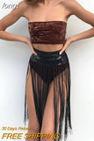 Rave Wear Outfits Clothing Tassel Fringe Midi Skirt Women Solid Sequin Burning Party