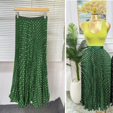 Fongt Fashion Folding Wave Half-Dress French Sweet High-Waisted A-Shaped Skirt Mid-Long Folds Skirt