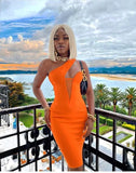 Shoulder Mesh Hollow Out Design Sexy Orange
