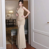 Fongt 2025 Summer New Women's High-End Feeled Sideline Collar Long Dress