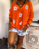 Fongt Spring And Autumn New Women Long Sleeve Cardigan Embroidered V-Neck Knit Sweater