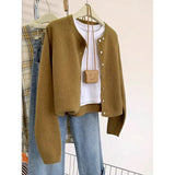 Fongt Glutinous Solid Color Simple Short Design Knitted Cardigan Women 2025 Autumn And Winter Small Man Top Sweater Jacket