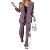 Fongt 2025 Women's Suit-Summer New Casual Solid Color Sliced Long Sleeve Suit Fashion Set 661