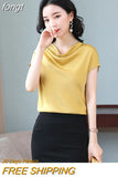 Woman Blouses 2023 Satin Women Tops Summer Short Sleeve Blouse Pile Collar Women's Elegant Blouses Female Clothing