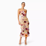 Fongt Spring Dresses Sexy Sleeveless Colorful Three-Dimensional Flowers Embroidered Dress With Broom And