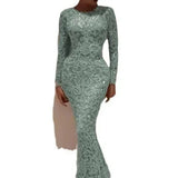 Fongt Spring New Women's Hot Long Sleeves Sexy Long Dress Dress