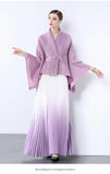 Fongt Gradient Suit Women's Autumn And Winter Loose Strap To Close Waist Pressure Folding Top + High Waist 100 Folded Skirt