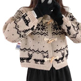 Fongt Korean Academy Wind Reduction Horn Buckle Buckle Bump Color Thick Warm Short Coat Sweater Woman