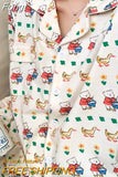 Rround Collar Pajamas Retro Flower Print Sweet Girl Princess Long Sleeve Homewear Suit Spring Summer