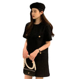Fongt Chic Thin Tweed Small Short Sleeved Dress Female Summer New Royal Sister Small Sweet Wind Short Skirt-Outfit
