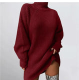 and Winter New Women's Knitwear Pullover Mid-length Raglan Sleeves Half Turtleneck Sweater Dress Loose and Soft-Outfit