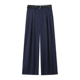 Fongt Women's Clothing 2025 New Fashion Comfortable With Belt High-Rise Double-Folded Trousers