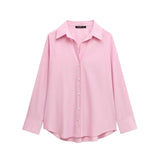 Fongt Homemade New Women's Striped Oxford Long Sleeve Clip Simple Shirt 8741049