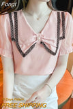 Fashion Petal Sleeve Embroidered Flares Blouse Blouses New 2023 Summer Peter Pan Collar Sweet Pullovers Chic Shirt