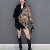 Printed Asymmetrical Blouse Patchwork Female Clothing Stylish Single-breasted Spring Autumn New V-Neck Casual Loose Shirt-Outfit