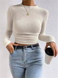 Fongt Spring And Summer Repair With Long-Sleeved Lattice Rounded Women's Folding Top.