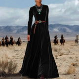 Fongt Elegant Autumn And Winter Long Sleeve Western Velvet Dress