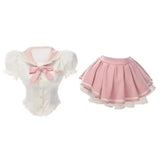 Style Kawaii 2 Piece Sets Women Casual Cute Crop Tops Blouse + Slim Bodycon Mini Cake Skirt Fashion Chic 2024 New-Outfit