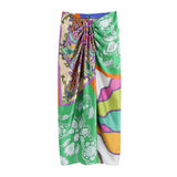 Women Vintage Cloth Patchwork Floral Print Knotted Sarong Skirt Faldas Mujer Female Back Zipper Chic Slim Vestidos
