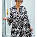 Boho Leopard Print Maxi Dresses Women's Casual V-Neck Full Sleeve Long Dress Ladies Summer Beach Party Vestidos Feminina-Outfit