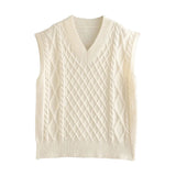 New Spring Winter Women Cable-Knit Sweater Vest Oversized V-Neck Woman Sweaters Casual Fashion Elegant Lady Pullover