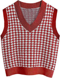 Fongt And Winter New Women's Thousand Bird Case Knitting Vest V Neck Sleeveless