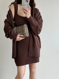Fongt New Loose Solid Color Sweater Cardigan Package Buttock Vest Skirt Suit In The Long Sweater Two Sets Of Women-Outfit