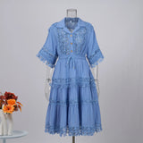 Fongt Court Style Lace Lace Hollow Hook Short Blouse High-Waisted Lace Spliced Skirt Suit