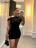 Solid Concise Mini Dress Women Classic Single Sleeve Woven Strap Body-shaping Vestidos Female 2024 New Basic Street Robe-Outfit