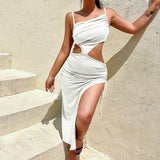 Fongt New Sexy Women's Skirt Summer Sexy Cresny Shoulder Irregular Solid Color Joint