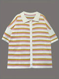 Fongt Spring And Summer New Women's Explosive Wool Jersey Collar Striped Short-Sleeved Shorts Set