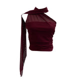 Fongt Shooting 2025 Spring New Mesh Hanging Neck Top Women With Asymmetric Sleeveless Vest Short Top 1125