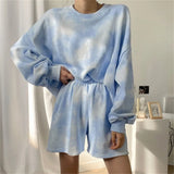 New Tie-Dye Casual Hoodies Two Piece Suits Women Casual Loose Long Sleeve Sweatshirts Spring Autumn Thin Woman