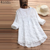 2022 Spring Women Elegant V Neck Long Sleeve Cotton Linen Tops Casual Vintage Embroidery Loose Party Shirt Work OL