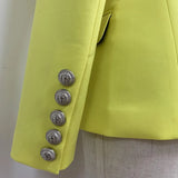QUALITY Newest Fashion 2023 Designer Blazer Women's Lion Buttons Double Breasted Fluorescence Yellow Blazer